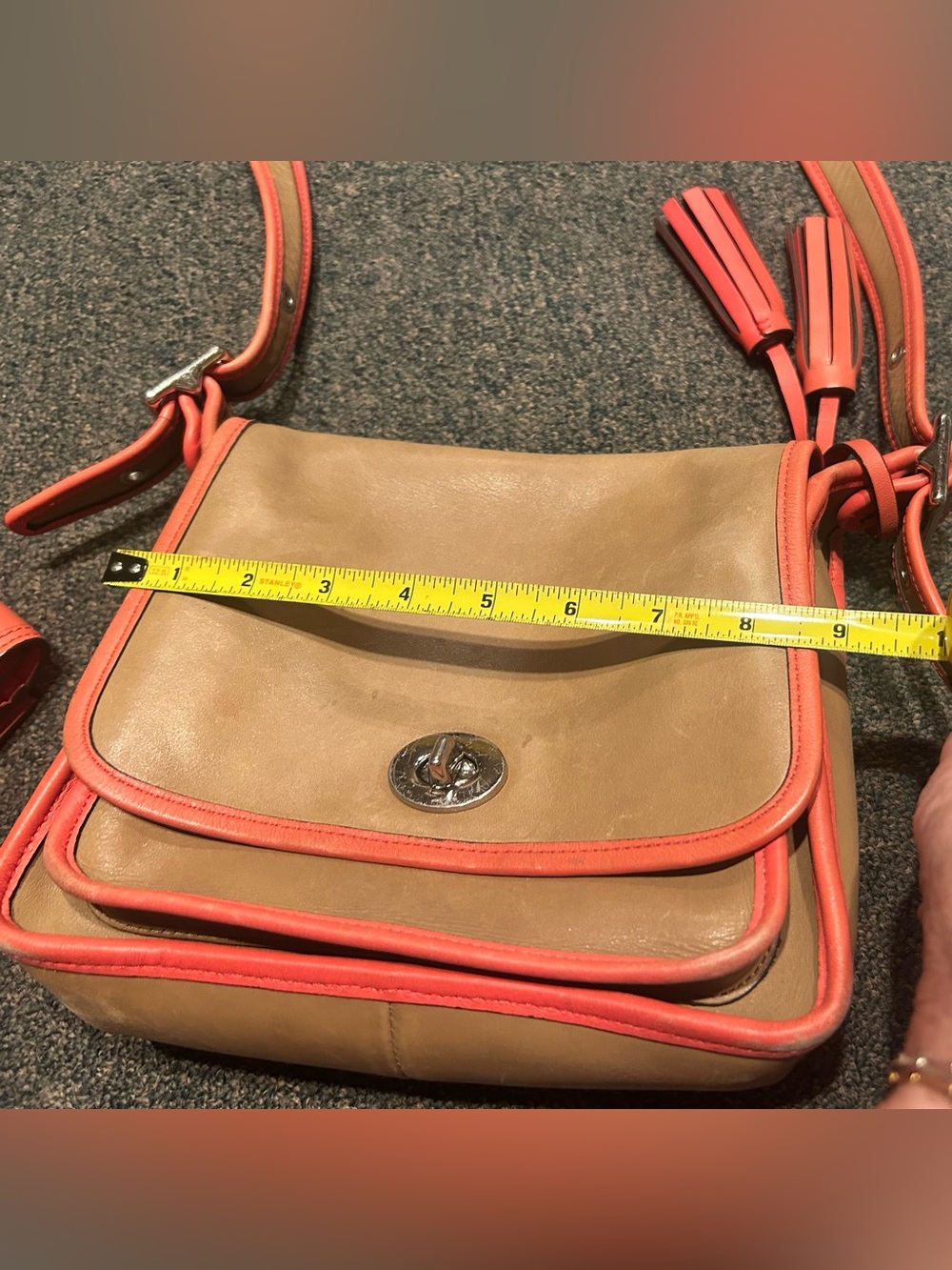 Vintage Coach Crossbody Shoulder Bag in Caramel and Coral AND Coach Coral Wallet - Picture 4 of 15